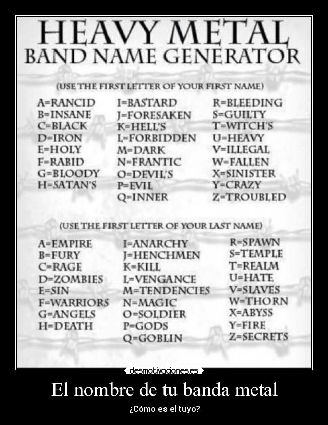 El nombre de tu banda metal - ¿Cómo es el tuyo?