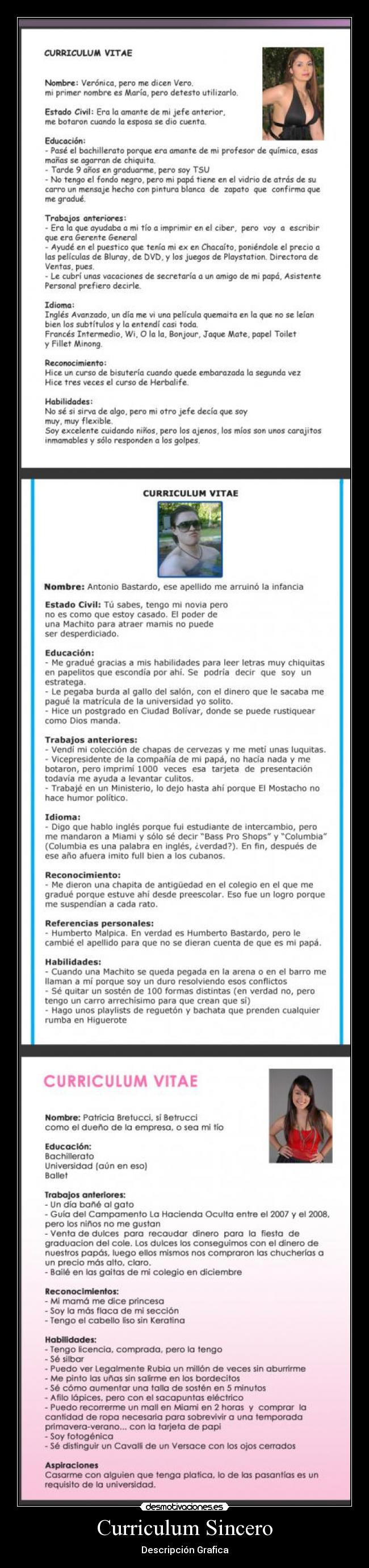 Curriculum Sincero - Descripción Grafica