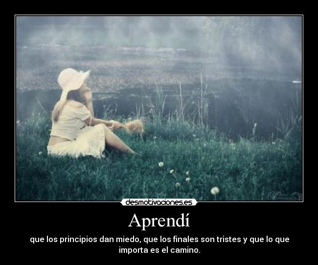 Aprendí - que los principios dan miedo, que los finales son tristes y que lo que
importa es el camino.