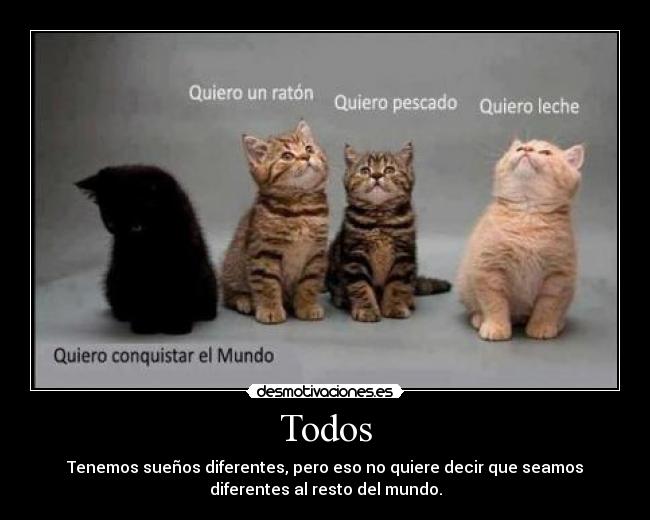 Todos - Tenemos sueños diferentes, pero eso no quiere decir que seamos
diferentes al resto del mundo.