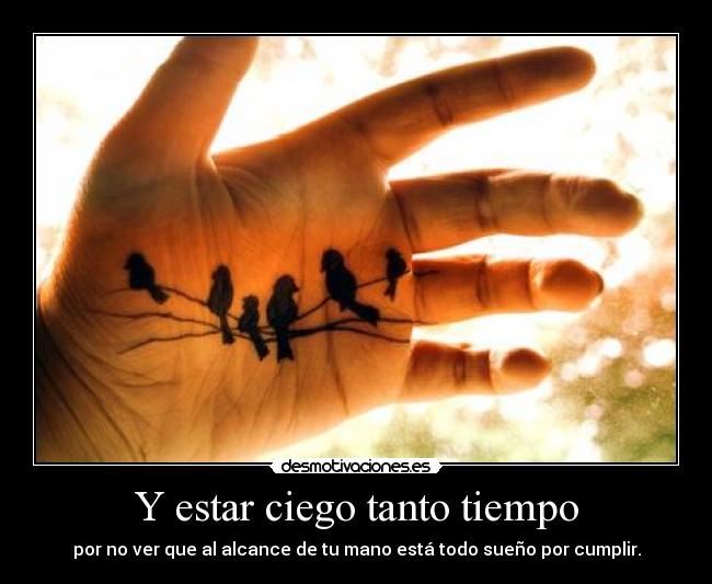 Y estar ciego tanto tiempo - por no ver que al alcance de tu mano está todo sueño por cumplir.