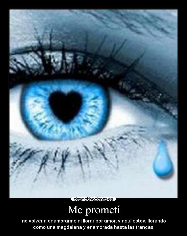 Me prometí - no volver a enamorarme ni llorar por amor, y aquí estoy, llorando
como una magdalena y enamorada hasta las trancas.