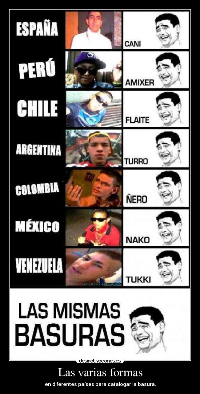 Las varias formas - en diferentes países para catalogar la basura.