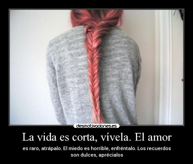 La vida es corta, vívela. El amor - es raro, atrápalo. El miedo es horrible, enfréntalo. Los recuerdos
son dulces, aprécialos