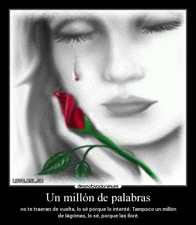 Un millón de palabras - no te traeran de vuelta, lo sé porque lo intenté. Tampoco un millón
de lágrimas, lo sé, porque las lloré.