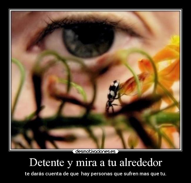 Detente y mira a tu alrededor - te darás cuenta de que  hay personas que sufren mas que tu.