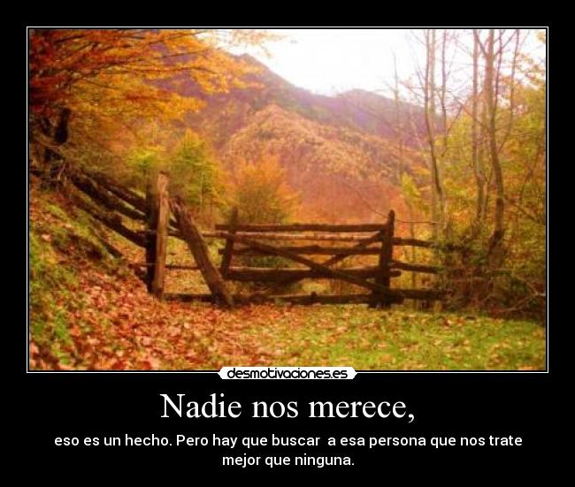 Nadie nos merece, - eso es un hecho. Pero hay que buscar a esa persona que nos trate
mejor que ninguna.