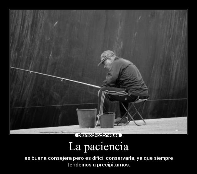 La paciencia - es buena consejera pero es difícil conservarla, ya que siempre
tendemos a precipitarnos.