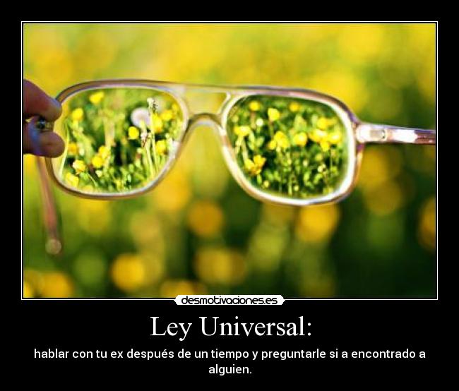 Ley Universal: - hablar con tu ex después de un tiempo y preguntarle si a encontrado a alguien.