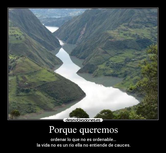 Porque queremos - ordenar lo que no es ordenable...
 la vida no es un rio ella no entiende de cauces.