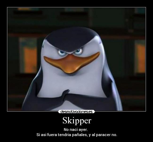 Skipper - No naci ayer.  
Si asi fuera tendria pañales, y al paracer no.