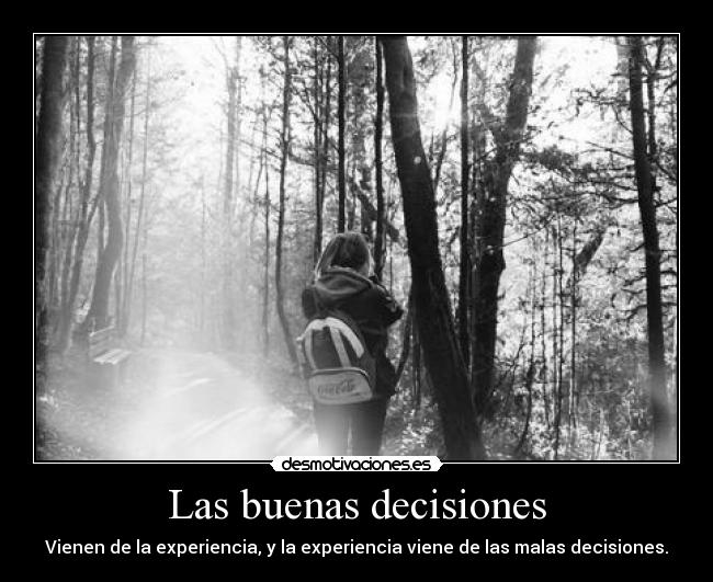 Las buenas decisiones - Vienen de la experiencia, y la experiencia viene de las malas decisiones.