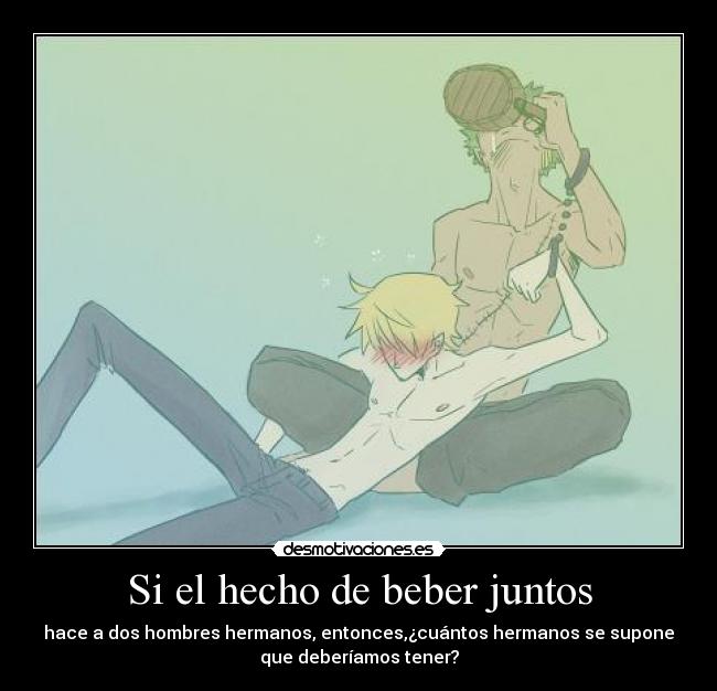 carteles beber hace dos hombres hermanos zoro roronoa sanji one piece desmotivaciones