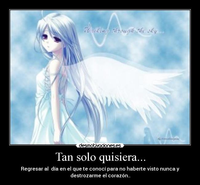 Tan solo quisiera... - Regresar al día en el que te conocí para no haberte visto nunca y
destrozarme el corazón..
