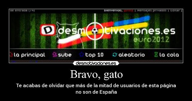 Bravo, gato - Te acabas de olvidar que más de la mitad de usuarios de esta página
no son de España
