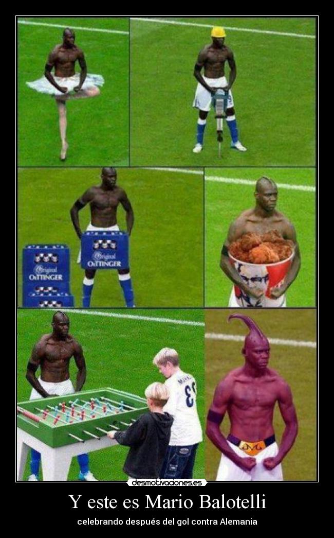 Y este es Mario Balotelli - celebrando después del gol contra Alemania