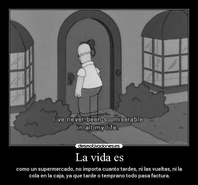 La vida es - como un supermercado, no importa cuanto tardes, ni las vueltas, ni la
cola en la caja, ya que tarde o temprano todo pasa factura.