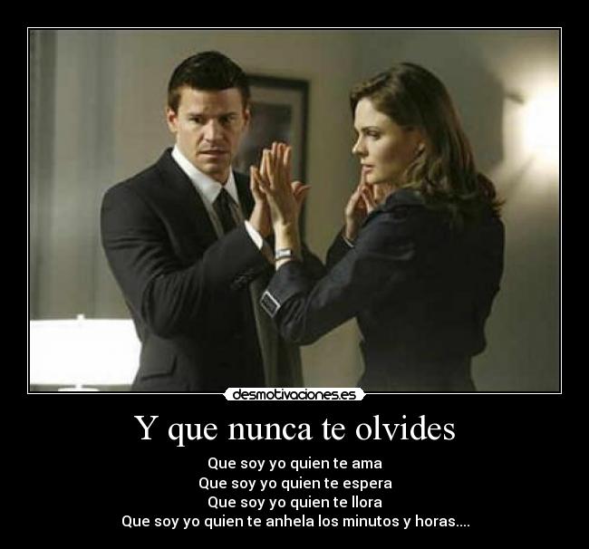 Y que nunca te olvides - Que soy yo quien te ama
Que soy yo quien te espera
Que soy yo quien te llora
Que soy yo quien te anhela los minutos y horas....