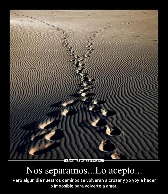 Nos separamos...Lo acepto... - Pero algun dia nuestros caminos se volveran a cruzar y yo voy a hacer
lo imposible para volverte a amar...