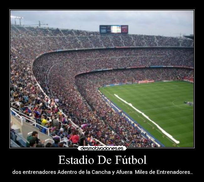 Estadio De Fútbol - dos entrenadores Adentro de la Cancha y Afuera  Miles de Entrenadores..