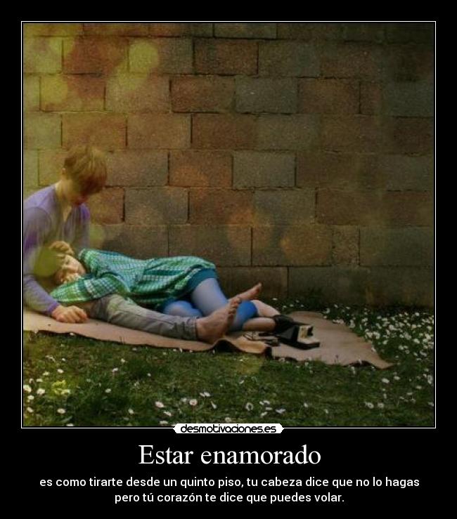 Estar enamorado - es como tirarte desde un quinto piso, tu cabeza dice que no lo hagas
pero tú corazón te dice que puedes volar.