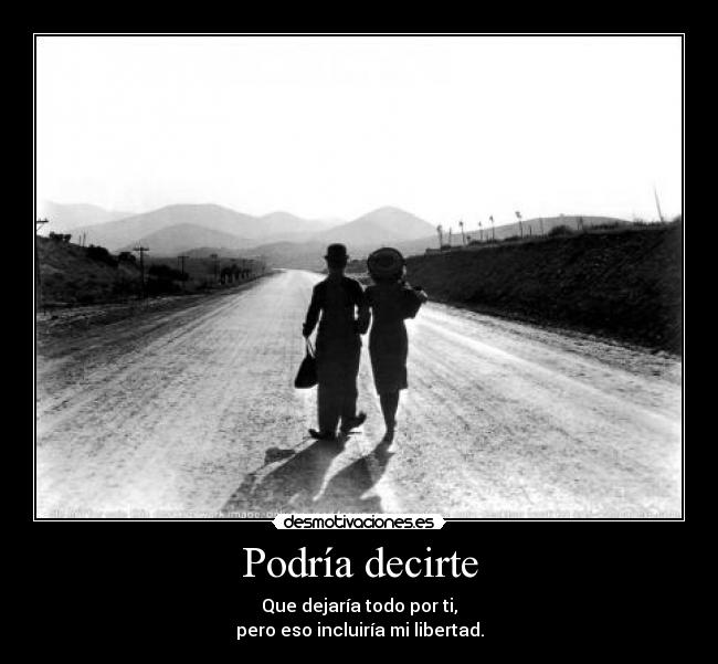 Podría decirte - Que dejaría todo por ti,
pero eso incluiría mi libertad.