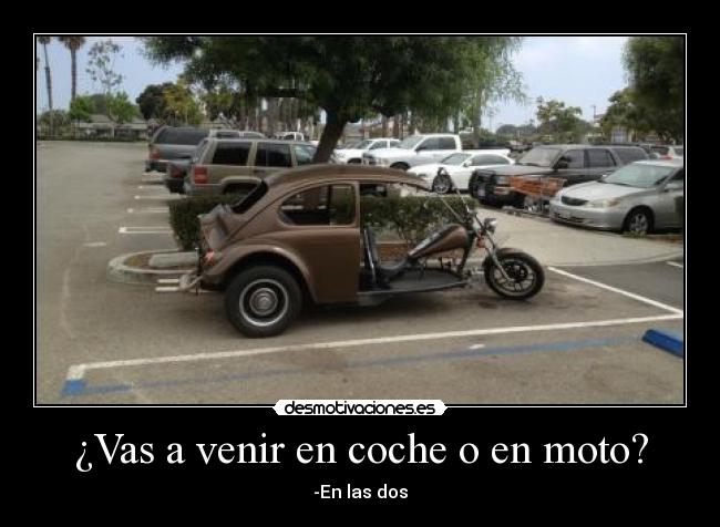 ¿Vas a venir en coche o en moto? - -En las dos