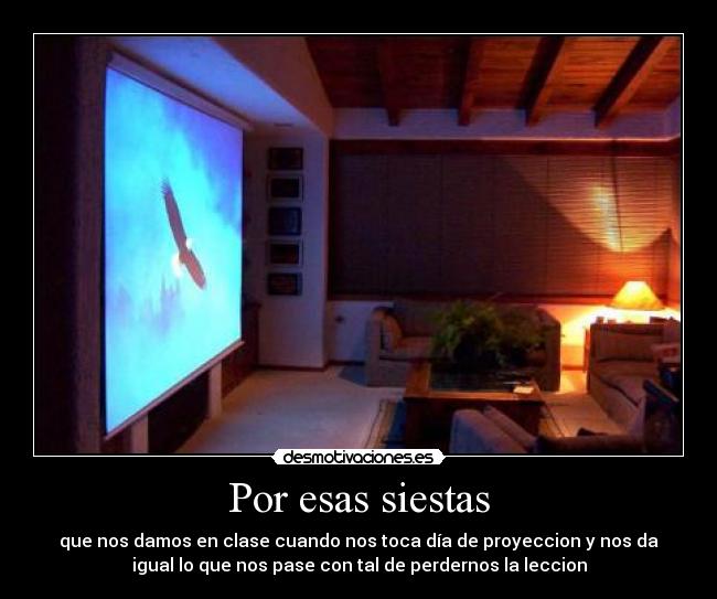 Por esas siestas - que nos damos en clase cuando nos toca día de proyeccion y nos da
igual lo que nos pase con tal de perdernos la leccion