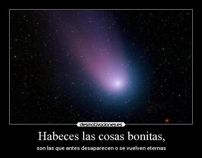 Habeces las cosas bonitas, - son las que antes desaparecen o se vuelven eternas