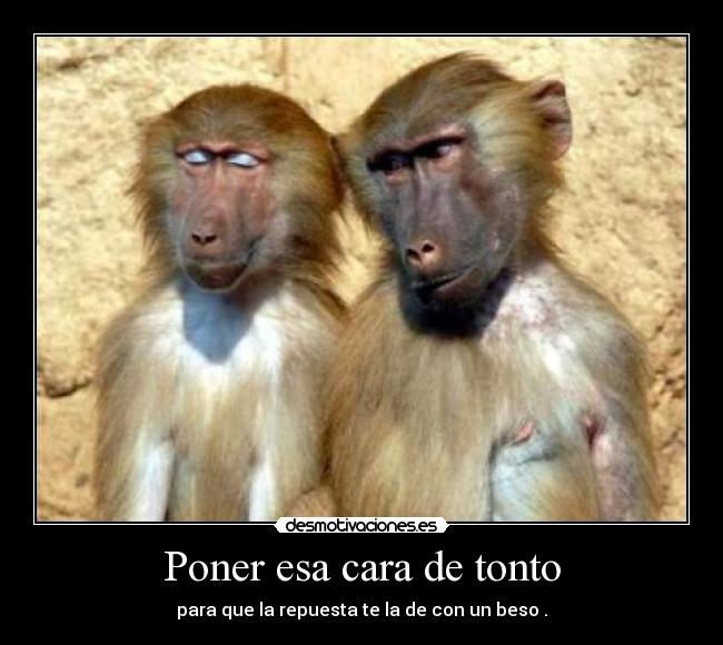 Poner esa cara de tonto - para que la repuesta te la de con un beso .