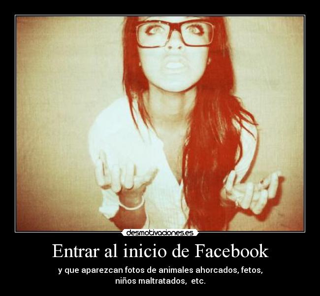 Entrar al inicio de Facebook - y que aparezcan fotos de animales ahorcados, fetos,
niños maltratados, etc.