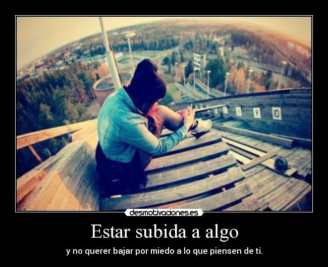 Estar subida a algo - y no querer bajar por miedo a lo que piensen de ti.