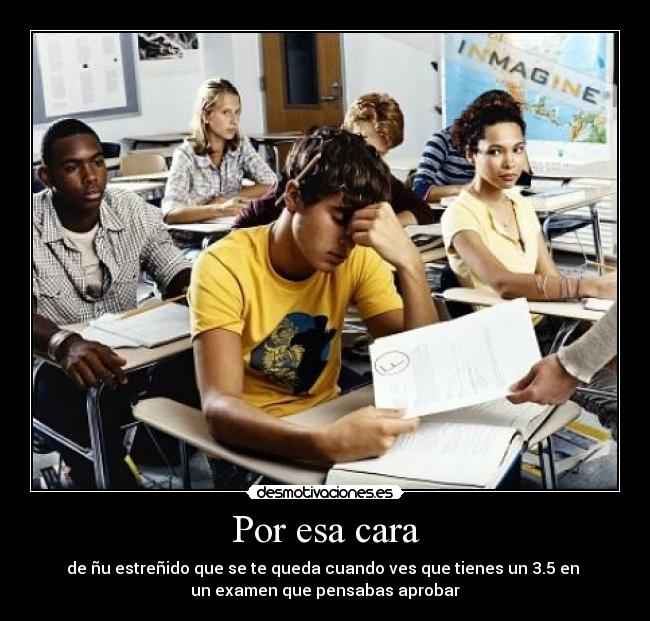 Por esa cara - de ñu estreñido que se te queda cuando ves que tienes un 3.5 en 
un examen que pensabas aprobar