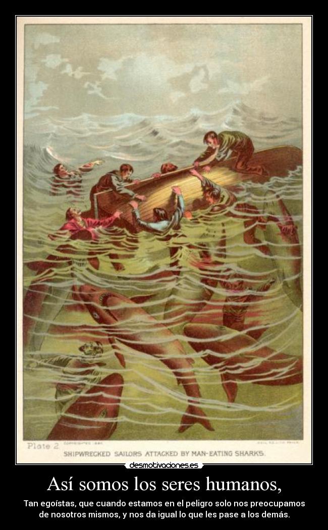 Así somos los seres humanos, - Tan egoístas, que cuando estamos en el peligro solo nos preocupamos
de nosotros mismos, y nos da igual lo que les pase a los demás.
