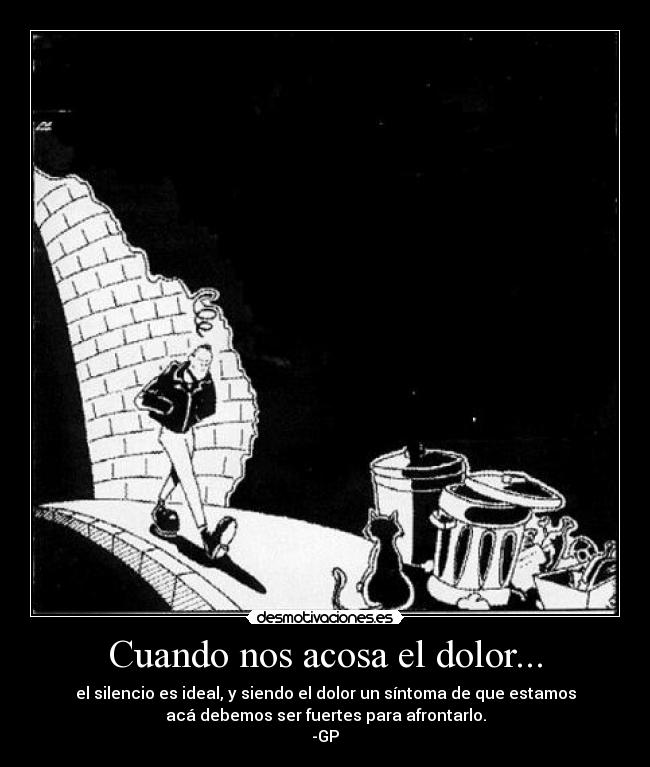 Cuando nos acosa el dolor... - el silencio es ideal, y siendo el dolor un síntoma de que estamos
acá debemos ser fuertes para afrontarlo.
-GP