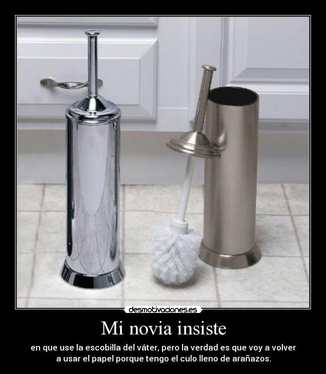Mi novia insiste - en que use la escobilla del váter, pero la verdad es que voy a volver
a usar el papel porque tengo el culo lleno de arañazos.