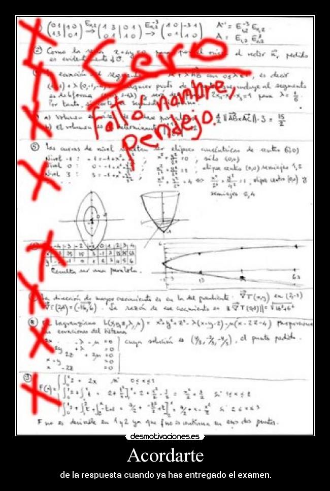 Acordarte - de la respuesta cuando ya has entregado el examen.
