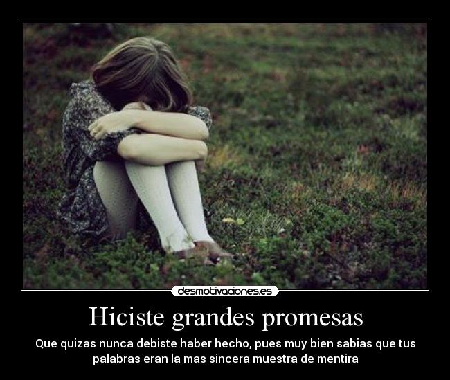 Hiciste grandes promesas - Que quizas nunca debiste haber hecho, pues muy bien sabias que tus
palabras eran la mas sincera muestra de mentira