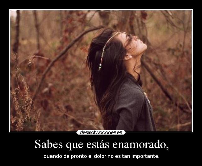 Sabes que estás enamorado, - cuando de pronto el dolor no es tan importante.