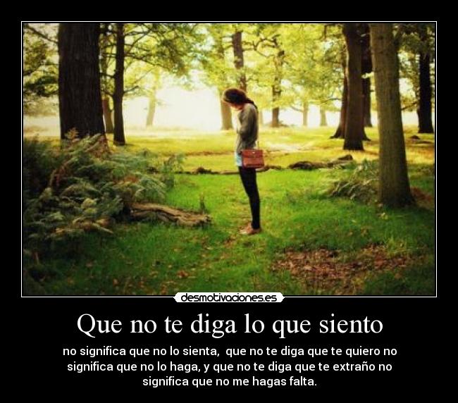 Que no te diga lo que siento - no significa que no lo sienta, que no te diga que te quiero no
significa que no lo haga, y que no te diga que te extraño no
significa que no me hagas falta.