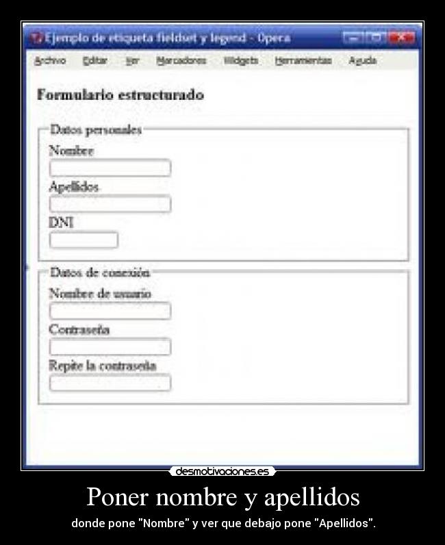 Poner nombre y apellidos - donde pone Nombre y ver que debajo pone Apellidos.