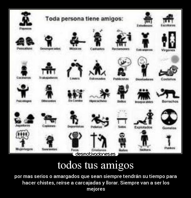 todos tus amigos - por mas serios o amargados que sean siempre tendrán su tiempo para
hacer chistes, reírse a carcajadas y llorar. Siempre van a ser los
mejores
