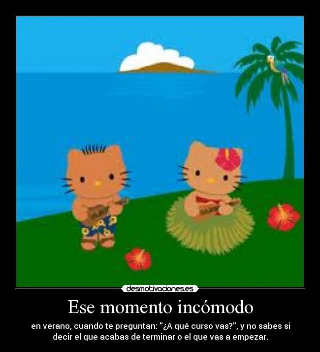 Ese momento incómodo - en verano, cuando te preguntan: ¿A qué curso vas?, y no sabes si
decir el que acabas de terminar o el que vas a empezar.