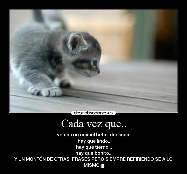Cada vez que.. - vemos un animal bebe decimos:
hay que lindo..
hay¡que tierno...
hay que bonito...
Y UN MONTÓN DE OTRAS FRASES PERO SIEMPRE REFIRIENDO SE A LO
MISMO¡¡¡¡