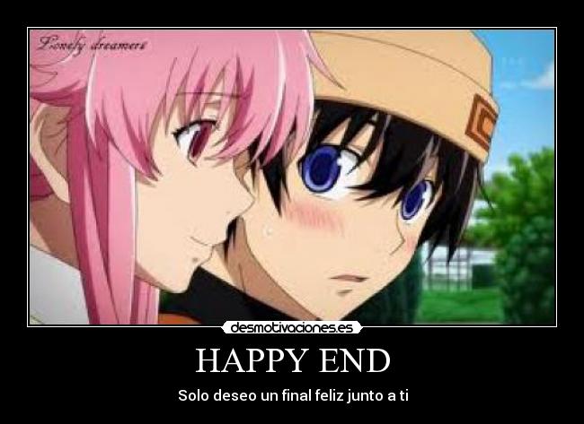 carteles mirai nikki yuno yukki amor happy end anime anime deseos yandere gore desmotivaciones