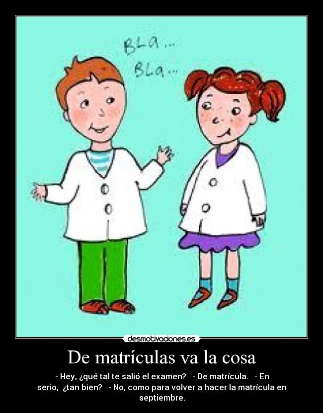 De matrículas va la cosa - - Hey, ¿qué tal te salió el examen?   - De matrícula.   - En
serio,  ¿tan bien?   - No, como para volver a hacer la matrícula en
septiembre.