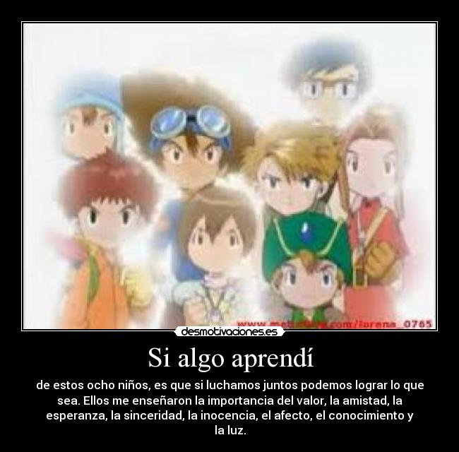 Si algo aprendí - de estos ocho niños, es que si luchamos juntos podemos lograr lo que
sea. Ellos me enseñaron la importancia del valor, la amistad, la
esperanza, la sinceridad, la inocencia, el afecto, el conocimiento y
la luz.