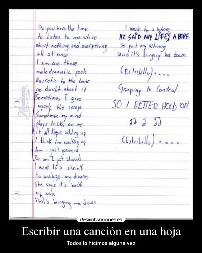 Escribir una canción en una hoja -