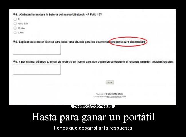 Hasta para ganar un portátil - tienes que desarrollar la respuesta