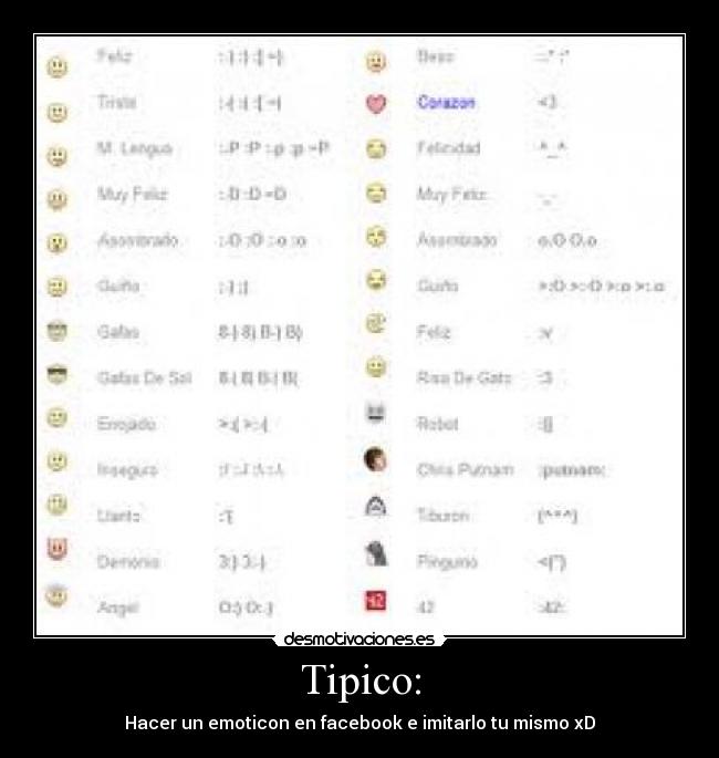 Tipico: - Hacer un emoticon en facebook e imitarlo tu mismo xD